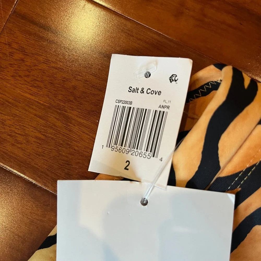 Tiger Print Bikini High Waisted Bottom Swim‎ Black Orange New Plus Size 2 / 2X